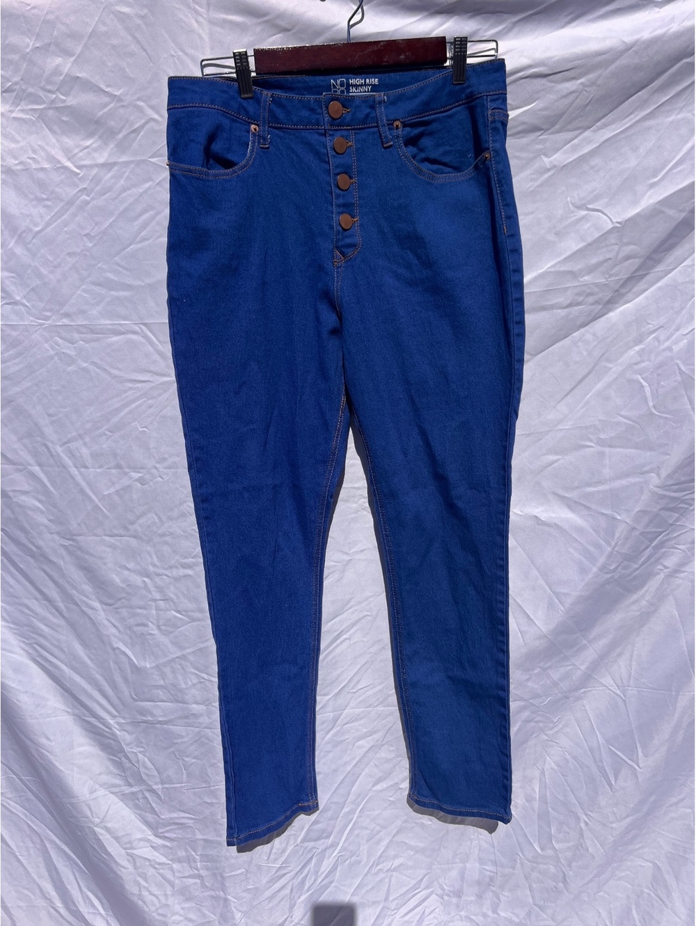No Boundaries 17 High Waisted Skinny Jeans Exposed Button Fly Blue Denim